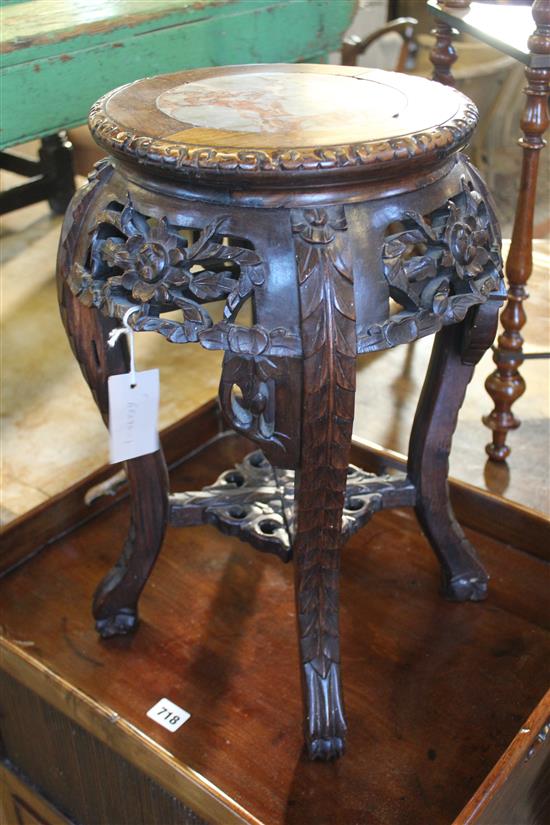 Small Chinese carved rosewood urn stand(-)